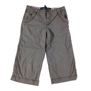 Life Is Good Womens Cropped Pants Capri 100% Cotton Brown Summer Comfort Size S